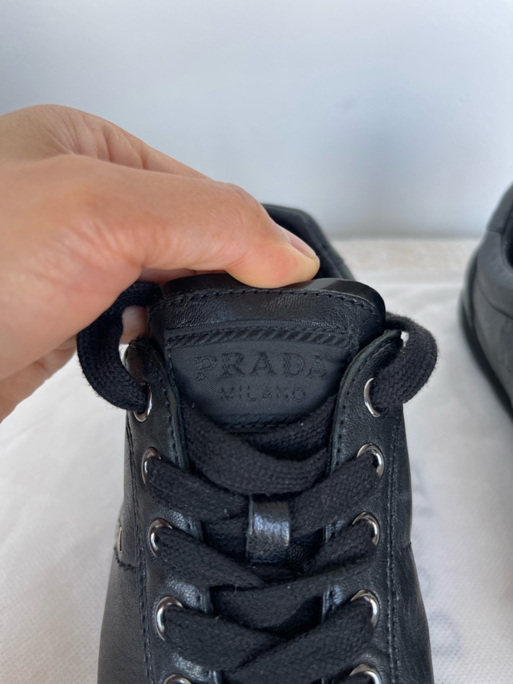 Prada Montecarlo Logo Plaque Black Leather Low-Top Lace Up Trainers 35.5 - Picture 3 of 15